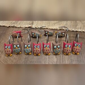 Set Of 12 Owl Shower Curtain Hooks